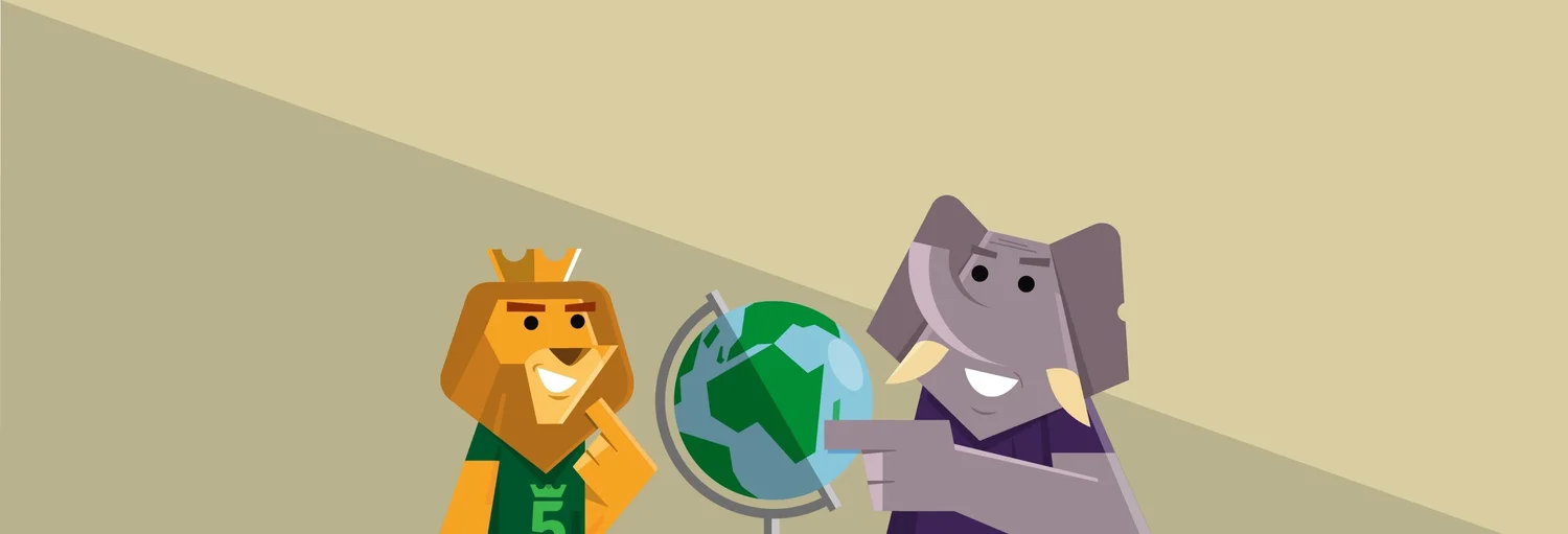 The Big 5 Games lion and elephant with a globe