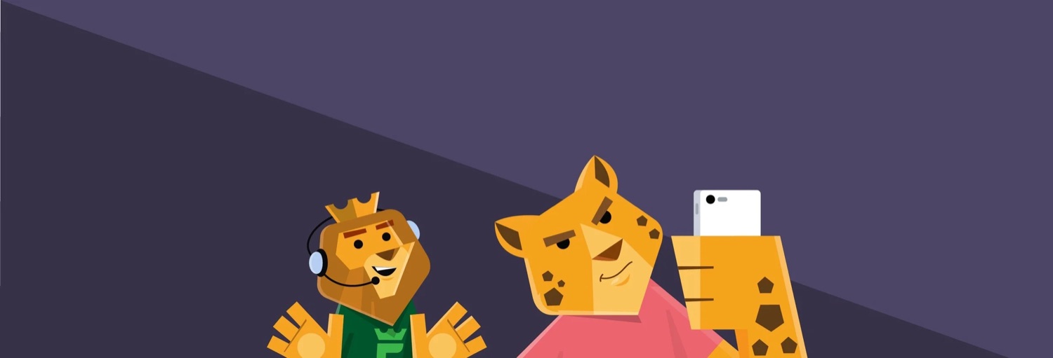 The Big 5 Games lion in a headset and the cheetah with a phone